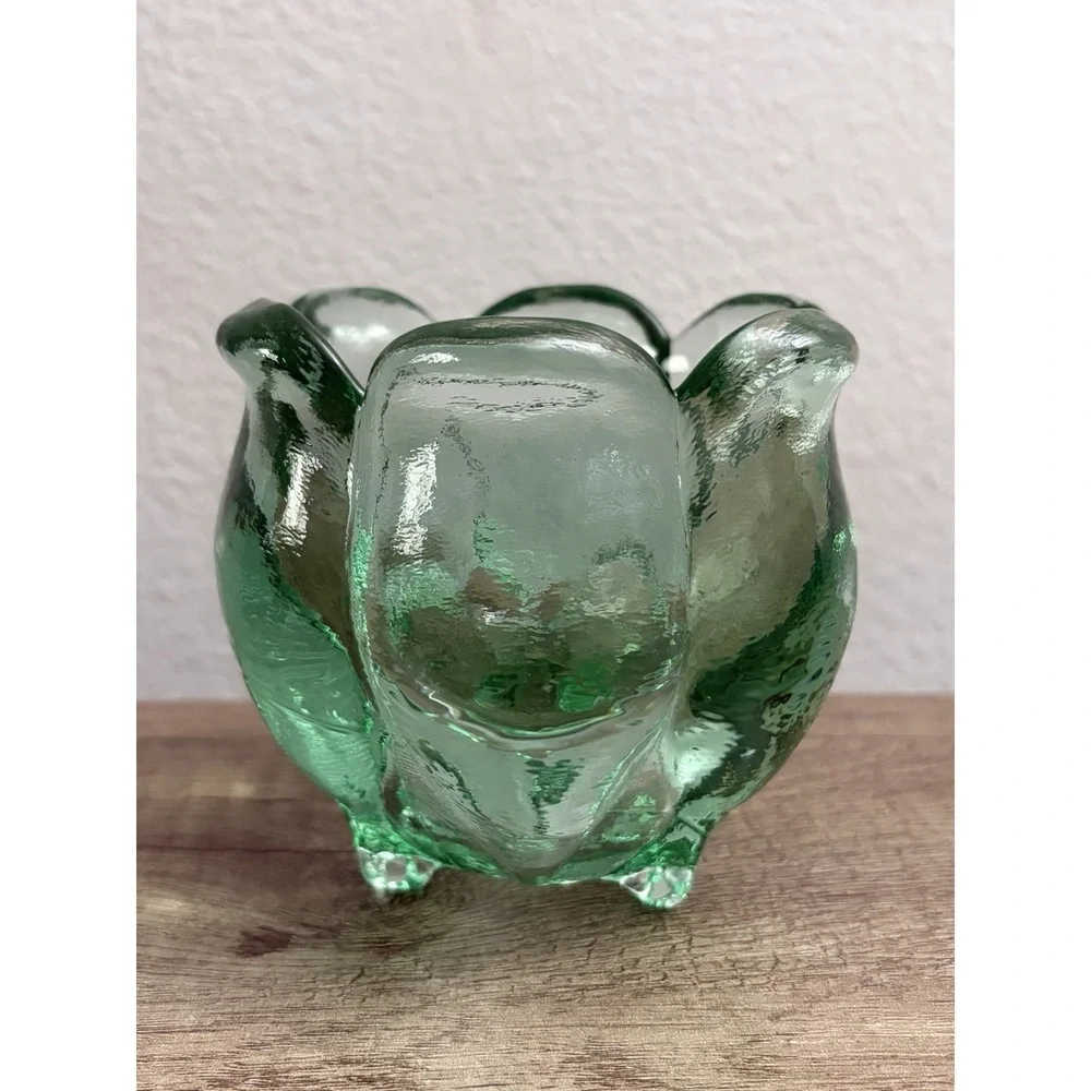 Vintage Spanish Recycled Textured Green Glass Tulip Votive Candle Holder 4